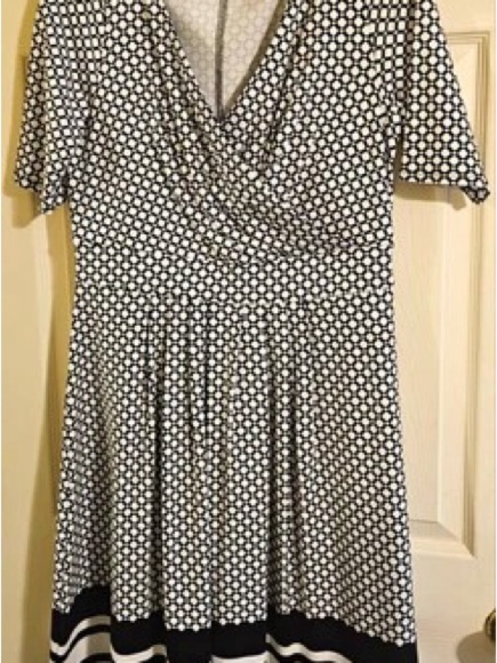 Lands' End Black and White Geometric Mini Dress